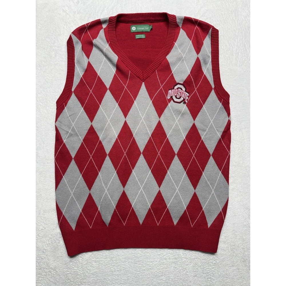Donegal Bay Ohio State Buckeyes Argyle Sweater Vest Mens Large Red Grey Cotton